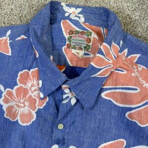 Reyn Spooner Hawaiian Shirt Mens XXL Blue Floral Commemorative Classics Cotton